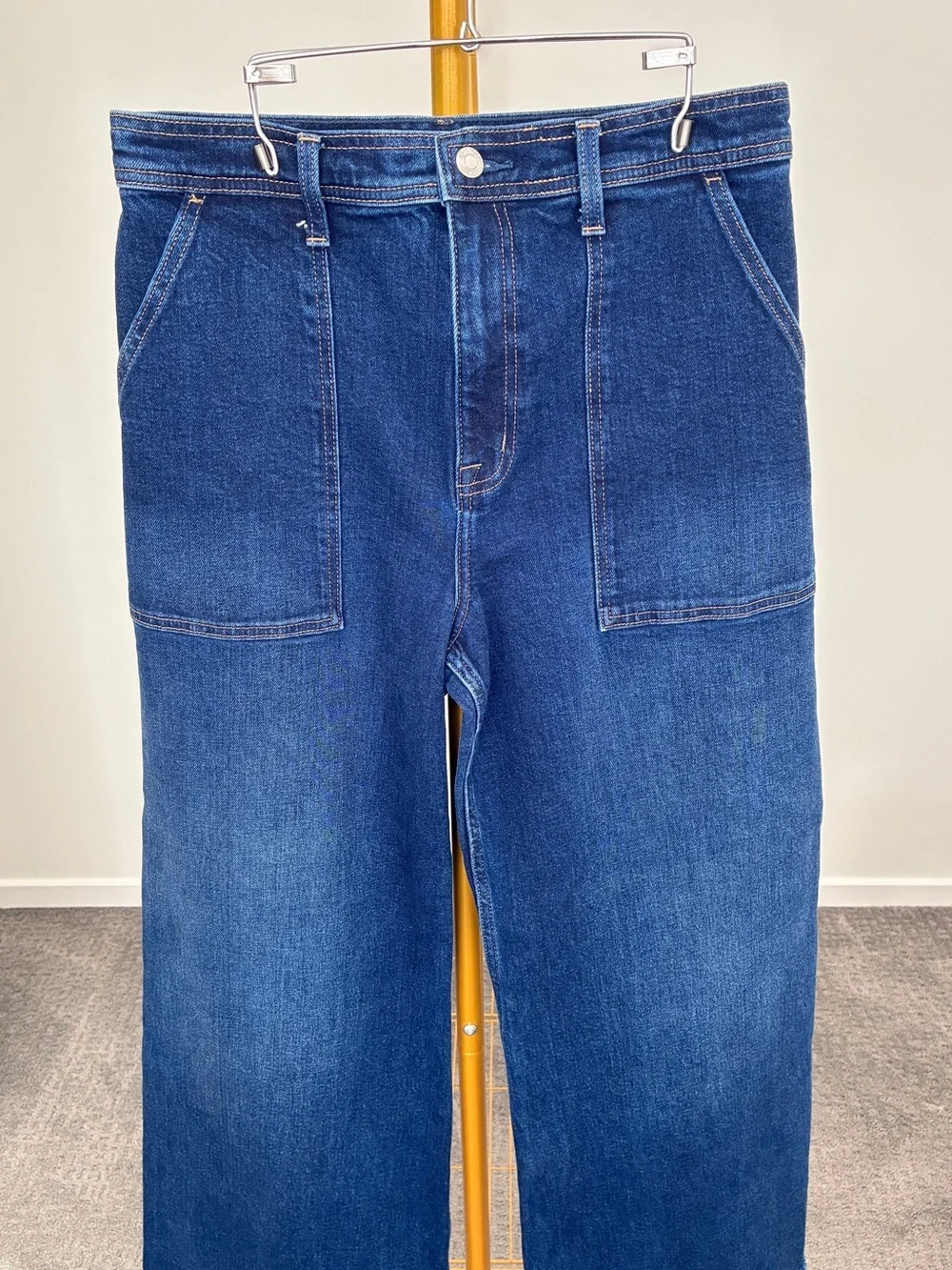 Pistola Calna Dark Indigo High Rise Wide Leg Jeans Size 29 Raw Hem